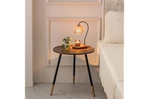 Hanobe Stolik pomocniczy drewniany okrągły: mały, nowoczesny stolik pomocniczy do salonu, osłona z drewna orzecha włoskiego z 3 nogami stołu z metalu, do pokoju, na kanapę