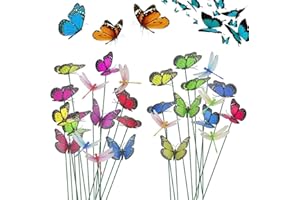 YKKJ 25 pièces Papillons de Jardin +4 pièces Libellules de Jardin,pour Décoration Jardin Plante Terrasse Patio Pelouse Ornements.