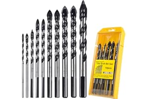 HPMAISON Tile Drill Bit, 10PCS Professional Tungsten Carbide Drill Bit for Ceramic Tile, Porcelain, Brick, Granite Marble, Glass, Cement, Plastic, Wood 3/4/5/6/6/8/8/10/10/12mm