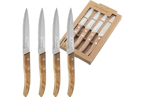 AMEFA Lou Laguiole - Set de 4 couteaux d'office - Forest - Acier inoxydable 13 C, Finition Satinée - Bois clair