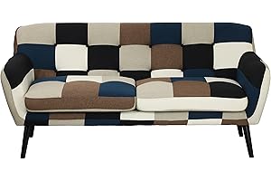 Totò Piccinni Divano 3 Posti in Tessuto Patchwork imbottito con Braccioli (Moon, 3 Posti)