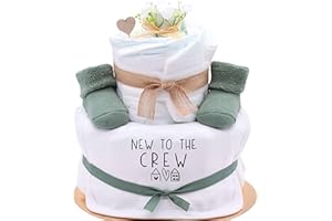 ‎TREND MAMA KEIN STREICHELZOO Trend Mama | Windeltorte | Nature Design green | Spruch wählbar | Lätzchen, Kuschelsocken |Geschenk Geburt (Design| New to the Crew)