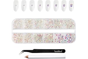 Beadsland Rhinestones for Makeup,8 Sizes 2500pcs Crystal Flatback Rhinestones Face Gems for Nails Crafts with Tweezers and Wax Pencil,Transparent AB,SS4-SS30