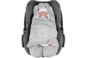 ByBoom Baby Couverture Enveloppante Hiver Universelle Multi-Usages, pour Coques Bébé, Sièges Auto (p.ex. Maxi-Cosi, Römer, etc), pour Landaus, Poussettes ou Lits Bébé; L'ORIGINAL AVEC L'OURS