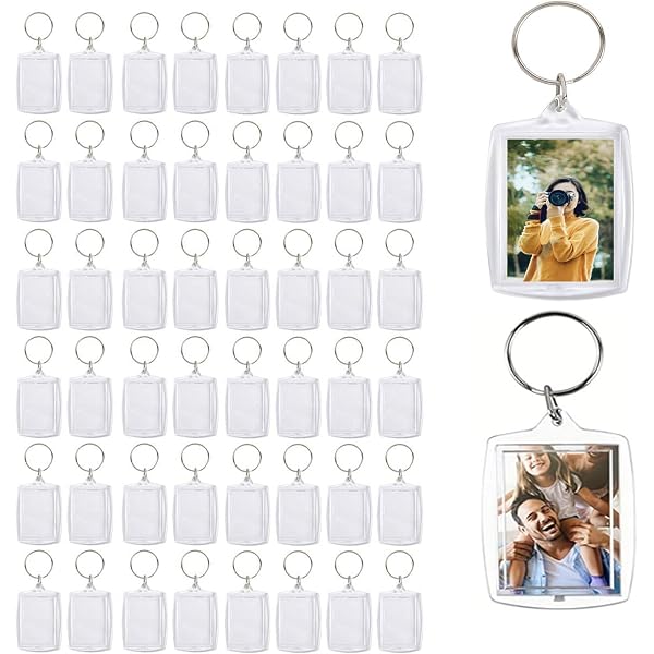Mardatt Set Da 40 Portachiavi Portafoto In Acrilico Trasparente - 5 Forme Diverse (Cuore, Rettangolo, Rotondo, Quadrato, Rombo) Per Creazioni Fai Da Te E Regali Personalizzati