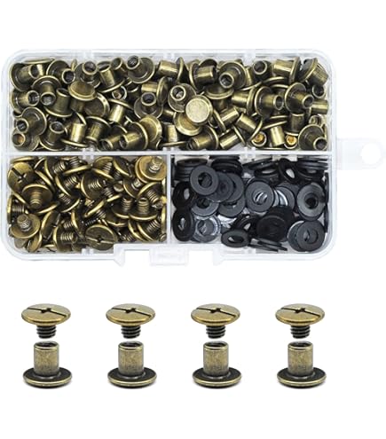 Jadeshay Boekschroeven, 100 stuks M5x6mm Chicago schroeven, schroefklinknagels riem, leren klinknagels vernikkeld riemschroeven 6mm schroefklinknagels voor leer, DIY knutselen
