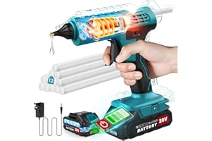 FOVENDI Pistola per Colla a Caldo a Batteria da 100 W Senza Fili con Batteria da 21 V, 2000 mAh con 12 Bastoncini di Colla, Pistola per colla a Caldo per Fai da Te, Artigianato e Riparazioni Rapide