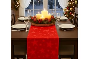 KAMACA Lotus Effekt Läufer Magic Stars mit Sternen Motiv - Fleckschutz Flüssigkeiten perlen einfach ab farb- & formstabil stilvoller Glanz für Advent & Weihnachten (Tischläufer 40x140 cm, Rot)