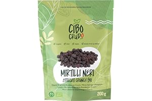 CIBO CRUDO CRUDO BIOLOGICO VEGAN Mirtilli Neri Biologici Essiccati e Crudi - 200g. Mirtillo Nero Senza Zucchero Aggiunto. Mirtilli Secchi Disidratati Selvatici e Ricchi di Antociani.