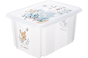 keeeper Contenitore Portaoggetti con Coperchio, Bambi, Rotabile e Impilabile, Per Bambini, 15 L, Karolina, Trasparente
