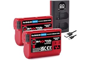 Baxxtar Pro EN-EL15c 2600mAh pacco batteria per fotocamera - compatibile con Nikon Z5 Z6 II III Z7 II Z8 Zf ecc. e caricatore 18522 USB Dual (ingresso Micro-USB e USB-C)