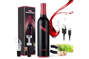 Assark 5 in 1 Korkenzieher Elektrisch, Wiederaufladbarer Weinöffner Elektrisch mit Folienschneider, Weinausgießer, Vakuumstopfen, USB-Ladekabel