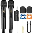 PROZOR Wireless Microphones UHF with Volume Treble Bass Echo Control No Delay No Noise Cordless Dynamic Mic System with Rechargeable Receiver for Karaoke Machine Singing Wedding Church DJ Party Speech