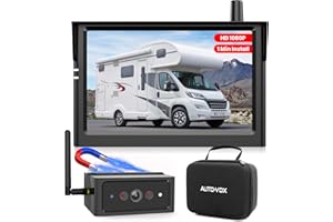 AUTO-VOX Magnetische Rückfahrkamera Kabellos Akku:1-Minuten-Installation, 5" 1080P Monitor, IP69K-wasserdicht, Nachtsicht & Rückfahrkamera Funk für Wohnwagen, LKW, Auto, Wohnmobil, Anhänger