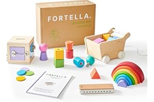 Fortella Go Grow Box, Giochi Montessori 1 Anno, 6 in 1 interattivo Giocattoli in Legno per Bambini di 1 2 3 Anni, Regalo Educativi per Il Neonato (16-18 Mesi)