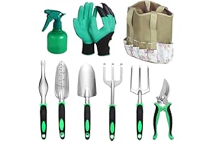 eROOSY 9 PCS Aluminium Outil de Jardinage, D'outils de Jardinage Outils de Jardinage avec Sac de Rangement, Cadeaux pour Les Amateurs de Jardinage