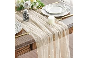 Artoid Mode Runner da tavola in tulle beige con perline, 70 x 300 cm, decorazione da cucina, per interni, vacanze, matrimoni, compleanni, feste