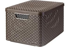 CURVER 205861 - Cesta con Tapa con Efecto Mimbre (tamaño Grande, Polipropileno)