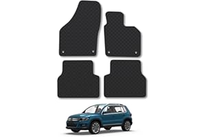 CAR MAT CO VW Tiguan (2007-2016) Rubber Car Mats Accessories Tailored Fit Compatible Accessory Waterproof Protection Non-Slip Floor Mats Full Coverage Durable Front Rear Set Coverage with Clips