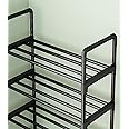 wolpin Multi-Purpose 3 Shelves Shoe Stand Rack Shelve Storage Rack Steel Dust-Proof for Footwear, Black