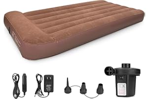 Bestrip Materasso Gonfiabile,Letto Singolo Gonfiabile con Pompa Elettrica Incorporata,campeggio Airbed,per Interni,Attività all'Aperto,Feste di Natale (marrone)