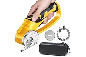 LIROPAU Electric Cordless Scissor Cutter, 1500mAh Rechargeable Dressmaker Cutting Tool with 2 Cutting Blades and Safety Lock for Crafts Cutting Cardboard Leather Carpet - Yellow