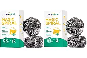 STANHOME Estropajo de Acero Inoxidable Magic Spiral, Nana Quita Grasa, Elimina Alimentos quemados y Manchas dificiles - Ideal para vajilla, cazuelas, ollas, sartenes, Parrillas y Fregadero (2)