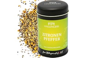 ‎HALLINGERS GENUSS MANUFAKTUR Hallingers Spicy Lemon Pepper - Premium Pepper for Vegetables, Marinade & Salad Dressing (Tin) - Gift in Summer & as a Perfect Barbecue Gift | New Home Retirement Recovery