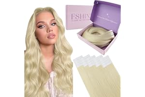 ‎FSHINE Fshine Tape in Extensions Echthaar Platinblond, 55cm Echthaar Extensions Tape 20 Stücke Tape in Extensions 50g Klebe Extensions Echthaar 20 Stücke Farbe 60