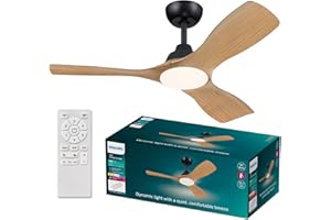 Philips Olas Ventilateur de Plafond, 3 Pales, Lumière LED 24 W, Moteur DC, Température de Couleur (3000 K-4300 K-6500 K) avec Fonction Variateur, Télécommande Incluse, noir, 42"