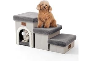 COZY KISS Haustiertreppe für Kleine Hunde mit Stauraum Und Wohnung, Hundetreppe Faltbare für Sofa Couch, Hunde Treppe mit Rutschfestem Boden, Lecksichere, Bis Zu 80kg, Beige (Grau, 33x89x45cm, 4)