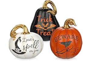 Oairse Halloween Pumpkin Decorations Set of 3 Resin Pumpkins Table Decor Fall Tiered Tray Ornaments for Halloween Autumn Thanksgiving Home, Centerpeice, Shelf, Mantel, Desk, Party