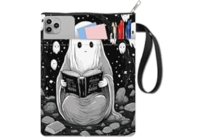 CRASPIRE Funda para Libro de 11 x 8.6 Pulgada Color Negro con Diseño de Fantasma Lavable Impermeable para Cuaderno Bolsillo con Cremallera Regalo Navidad Halloween Graduación Club Lectores