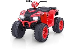 GYMAX Kids Electric Quad Bike, 24V Battery Powered Toy Car with Wireless Connection, USB, Music, Radio, Lights, Soft Start, Forward & Backward, Children Ride on ATV for 3 Years Old+ (Red)