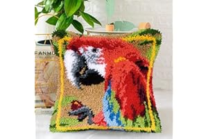 ROCKY&CHAO Myriad Choices Kit de crochet de loquet à faire soi-même - Housse de coussin à broder - 43,2 x 43,2 cm (perroquet rouge)