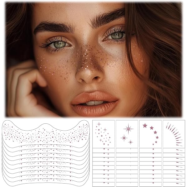 Erinde Sommersprossen Tattoo Glitzer Gold – 6 Stück + 3 Glitzersteine, Selbstklebend Für Festival & Party