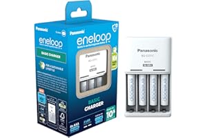 Eneloop Basic caricabatterie, per 2 o 4 batterie ricaricabili AA/AAA, 10 ore tempo di ricarica, 6 funzioni di sicurezza, 4 batterie Eneloop AAA (800 mAh) incluse