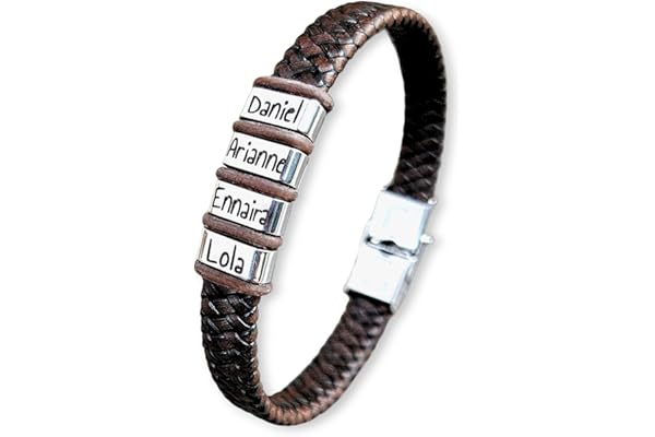 Pulsera con nombres personalizada, MODELO TALY para todas las tallas, ajustable, acero inoxidable. (22, Marrón)