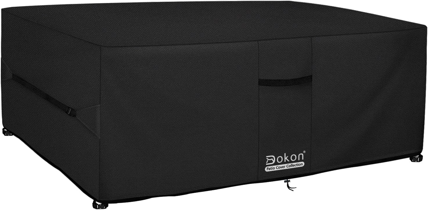 Dokon Garden Furniture Covers Waterproof Heavy Duty Oxford Fabric Patio Table Cover with Air Vents, Windproof Anti-UV Outdoor Rattan Sofa Table and Chair Cover, Rectangular (150x90x74cm) - Black