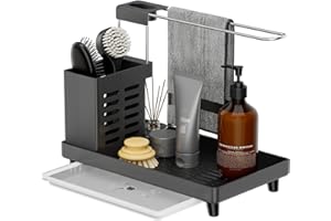 HAPHOME Küche Spülbecken Spüle Sink Organizer - Utensilien Korb für Küche & Badezimmer mit Abtropfschale,Klebstoff Arbeitsplatte Dual-Use Schwamm Bürste Seifenschale Halter, Für Handtücher,Handtüchern