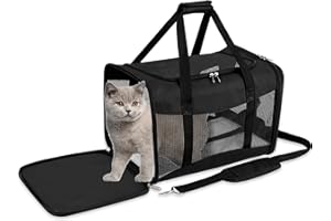 WPARHUS Soft Sided Portable Cat/Dog/Pet Carrier with Shoulder Strap & Removable Mat, Foldable Durable Puppy Travel Carriers Bag for Cats/Dogs/Pets, Up to 25LBS(Black, L)