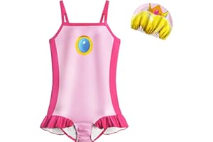 PITEVOTUR Princess Peach Swimming Costume Girls Swimsuit Kids Rash Guard Swim Set 3-10 Years