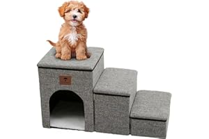 BLUE PARACHUTE Dog Steps with Storage for Sofa and Bed - Multifunctional Pet Stairs for Small Dogs with Sleep Cubby & Cat Ramp, Dog Ramp for Couch Access, Pet Steps for Cats & Older Dogs (Grey)
