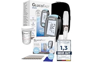GLUCOFAST Duo Blutzuckermessgerät (mmol/L) Set mit 60 Teststreifen & 10 Lanzetten | Zertifiziertes Diabetes-Messsystem mit hoher Genauigkeit | Leichte Anwendung