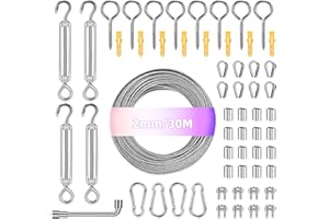 MUUKAIII 30M 2mm Drahtseil, 58 Pcs Stahlseil Kit, 304 Edelstahl Drahtseil Spanndraht, Spanndraht Seilspanner Spannschloss Edelstahl Kit, Rankhilfen für Kletterpflanzen, Gardinenseil, Wäscheleine, Zaun