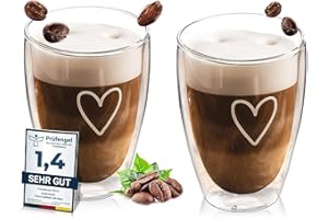ElbFuchs® Lot de 2 verres à latte macchiato à double paroi [2x 350ml] Verres isothermes transparents à double paroi | Idéal comme verres à cappuccino | Verres à café | Verres à thé