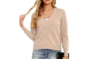 GRECERELLE Women's Lightweight Knit V-Neck Cardigan Jumper Casual Soft Long Sleeve Buttons Down Jumpers Tops for Dress Summer Evening Wedding
