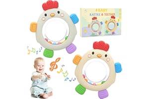 DZPUHUOJZ 2 Paquet Anneau Dentition Bebe avec Hochet, Silicone Jouet Dentition Sensoriel Bébé, Anneaux de Dentition Refrigerant 0-3 4 6 Mois, Bebe Naissance Accessoire Cadeau pour Garçon Fille