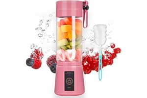 UHOUSEST Smoothie Blender Portable (380ml), 13Oz Mini Juicer Blender with Six Blades for Shakes, Cup with Rechargeable USB Electric Individual Small Blender, Pink