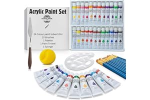 Maclock Ltd Acrylic Painting Kit with 24 Vibrant Colors & 10 Brushes – Gouache Paint Set with Palette, Sponge & Tools – Art Set, Paint Set Acrylic Art
